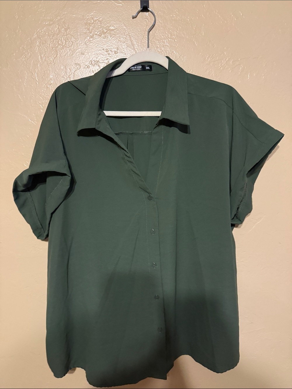 SHEIN Olive Green Short-Sleeve Button-Front Collared Top